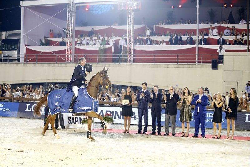 H.S.H. Prince Albert II of Monaco and Princess Charlotte Casiraghi congratulate Shane Breen, winner of the LGCT Grand Prix du Prince de Monaco presented by Sapinda, ph.Stefano Grasso-LGCT