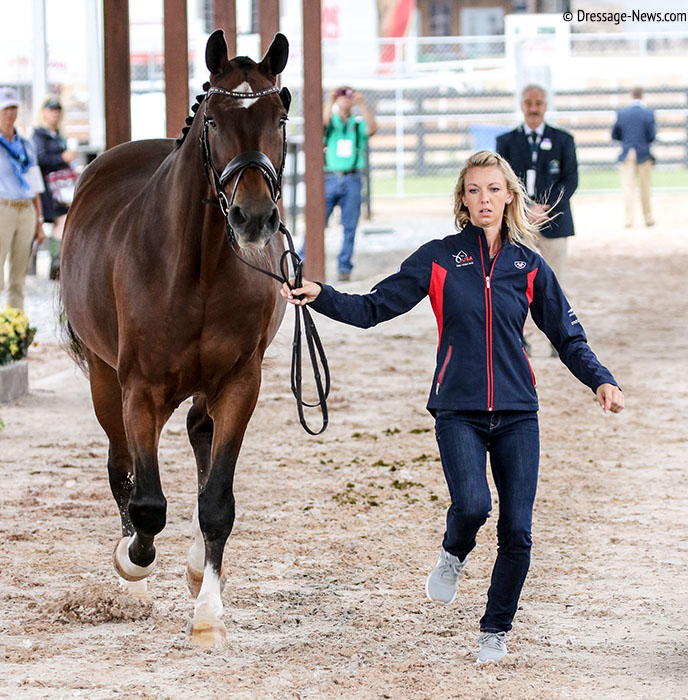 Laura Graves trotou Verdades para a inspeção veterinária freestyle dos Jogos Equestres Mundiais, duas horas antes do vazamento da notícia de cancelamento © 2018 Ken Braddick dressage-news