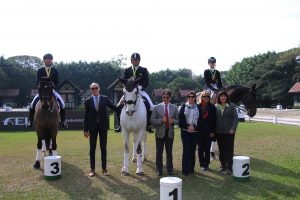 Mauro, 2º, João Paulo, 1º e Lara, 3ª, em Internacional na SHP em agosto de 2018 (C. May)